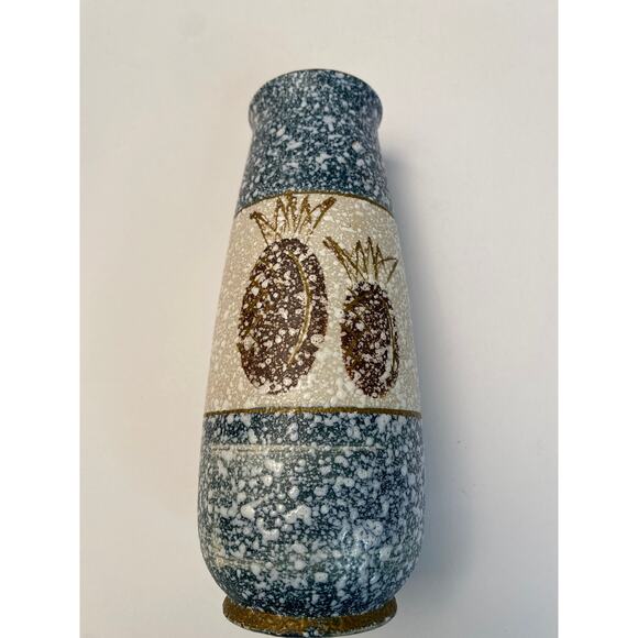 MCM Vintage Lava Speckled Glaze Textured Vase Pineapples Ceramic Blue White 7" - Picture 7 of 10